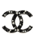 Ruthenium Pearl Large CC Brooch Black