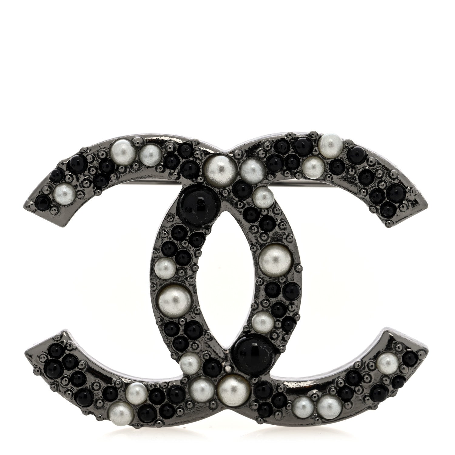 Ruthenium Pearl Large CC Brooch Black