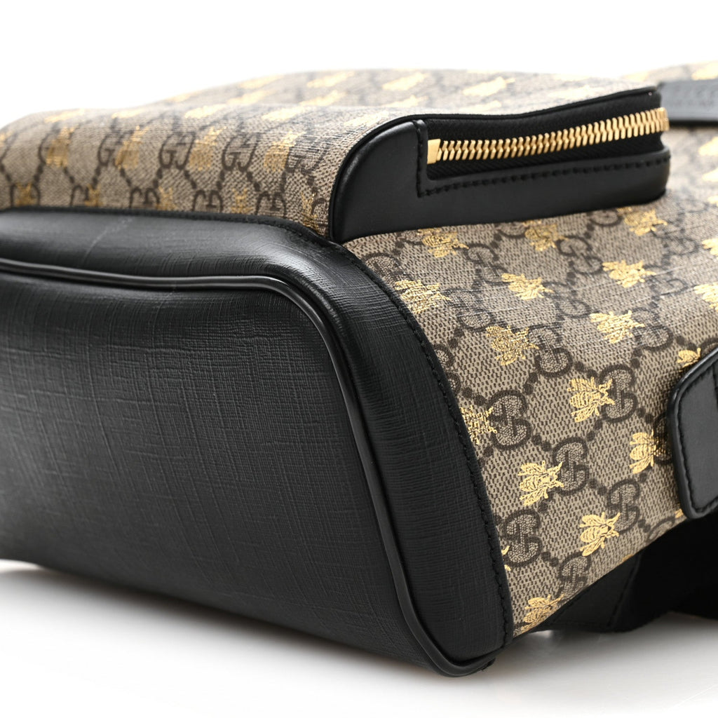 Gucci GG Supreme Monogram Bees Print Small Day Backpack Beige Oro Black