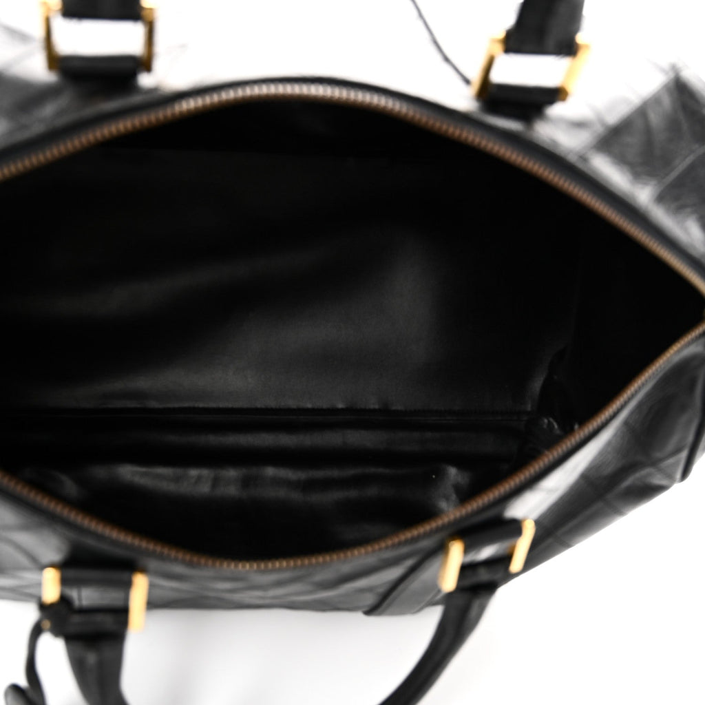 Chanel Calfskin Stitched Duffle Travel Bag Black