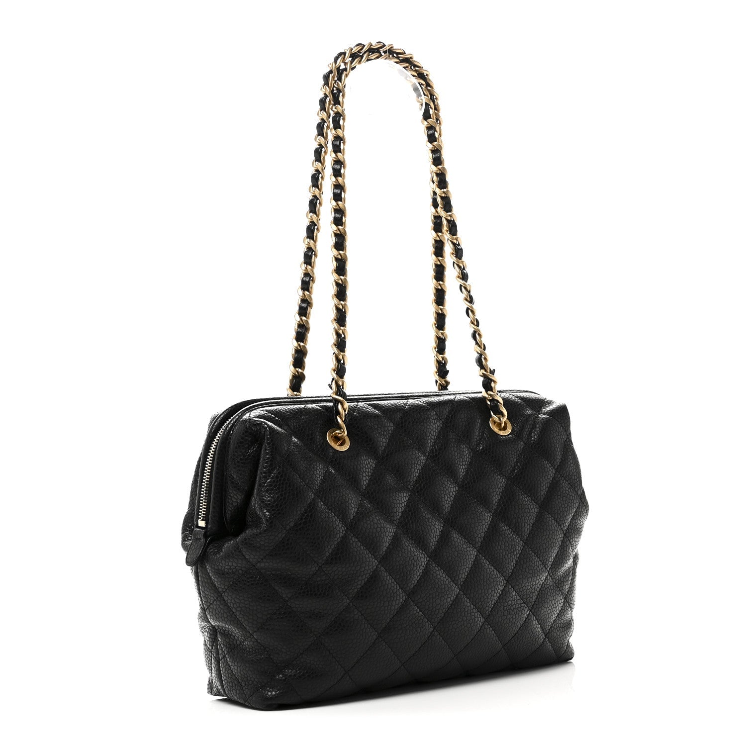 Chanel Shiny Caviar Quilted Large Bowling Bag Black