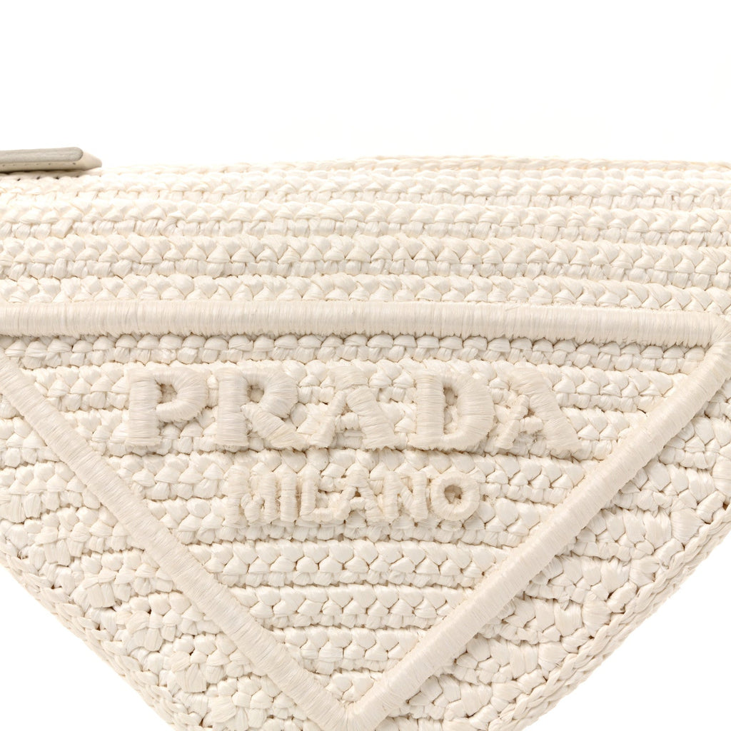 Prada Yarn Raffia Effect Crochet Triangle Shoulder Bag White