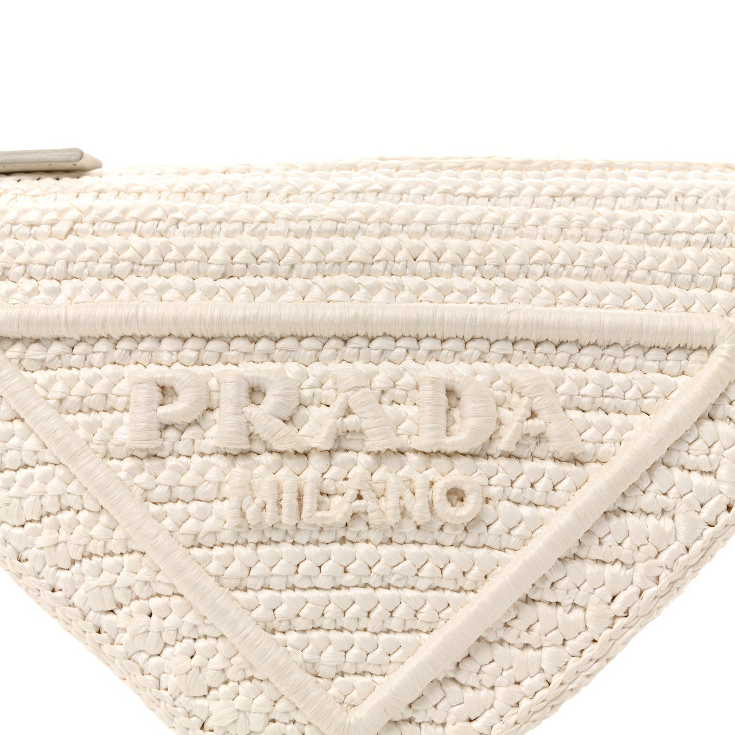 Prada Yarn Raffia Effect Crochet Triangle Shoulder Bag White