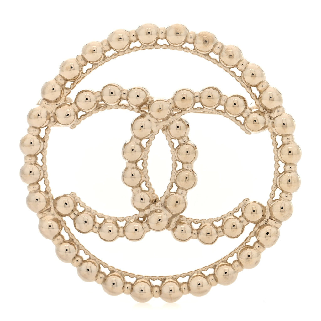 Metal Bead CC Round Brooch Gold