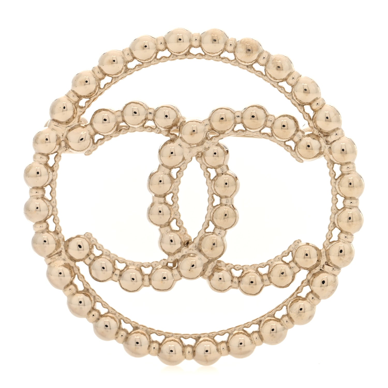 Metal Bead CC Round Brooch Gold