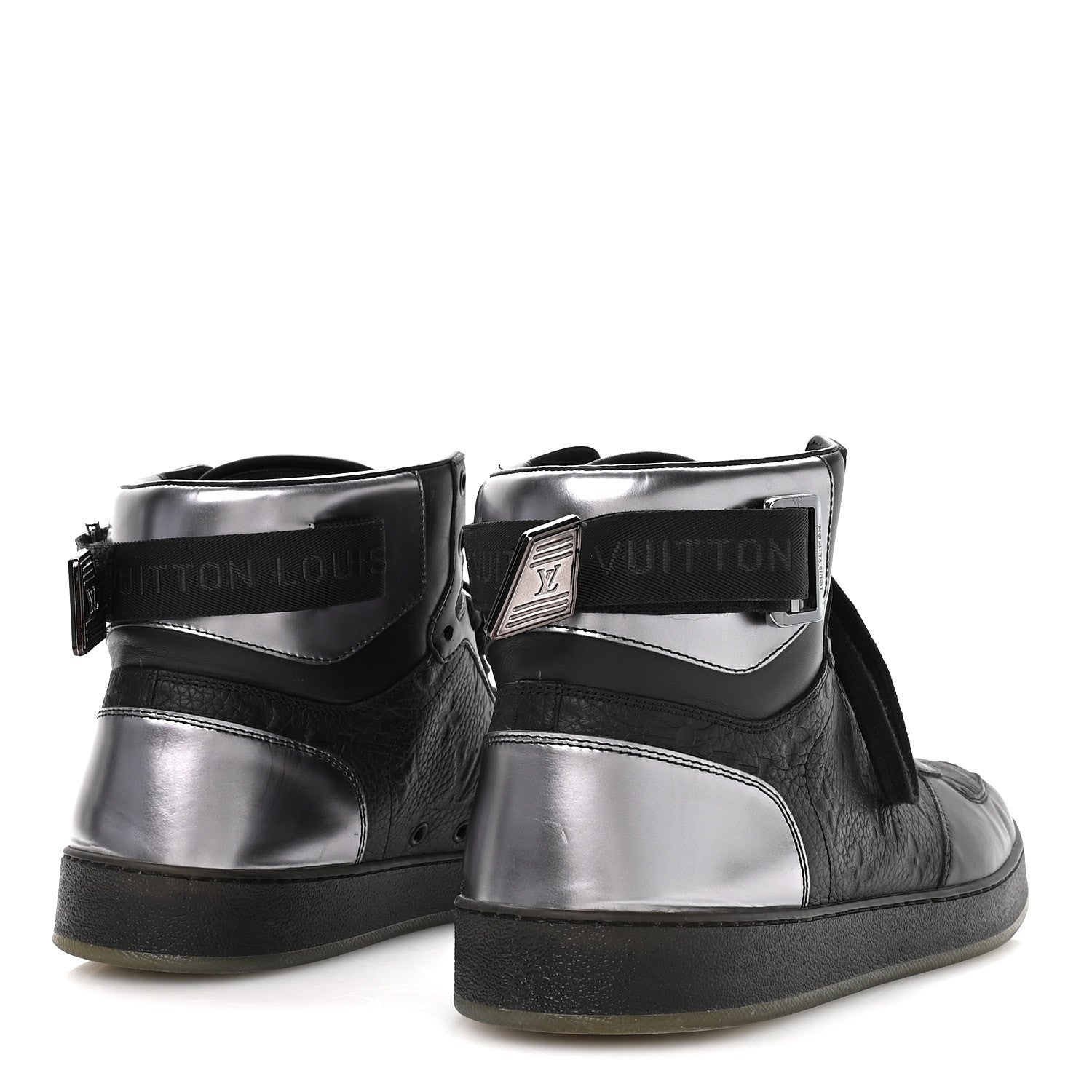 Louis Vuitton Calfskin Embossed Monogram Rivoli High Top Sneakers 11 Black Silver