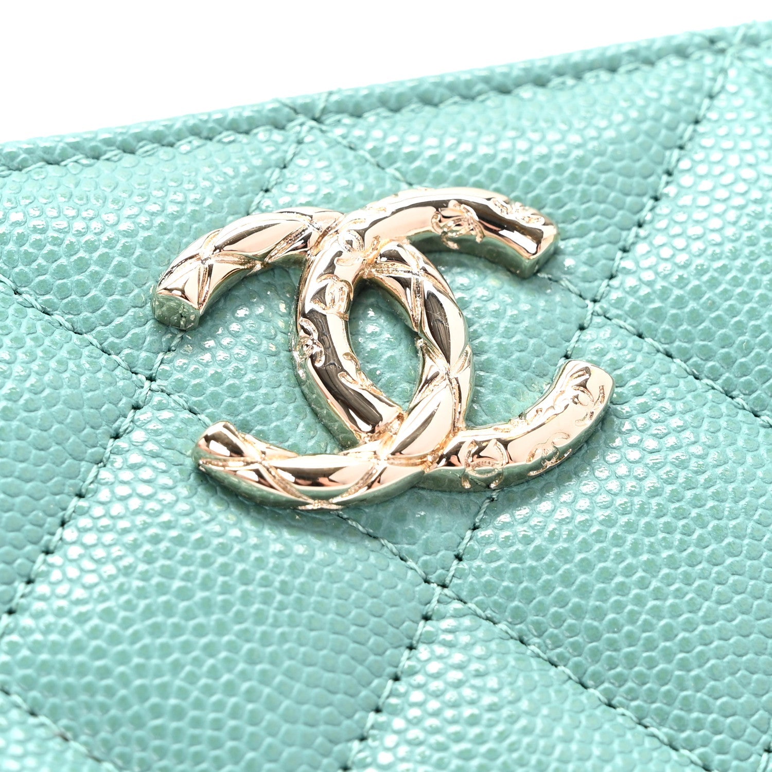 Caviar Quilted Zip Around Coin Purse Wallet Light Green