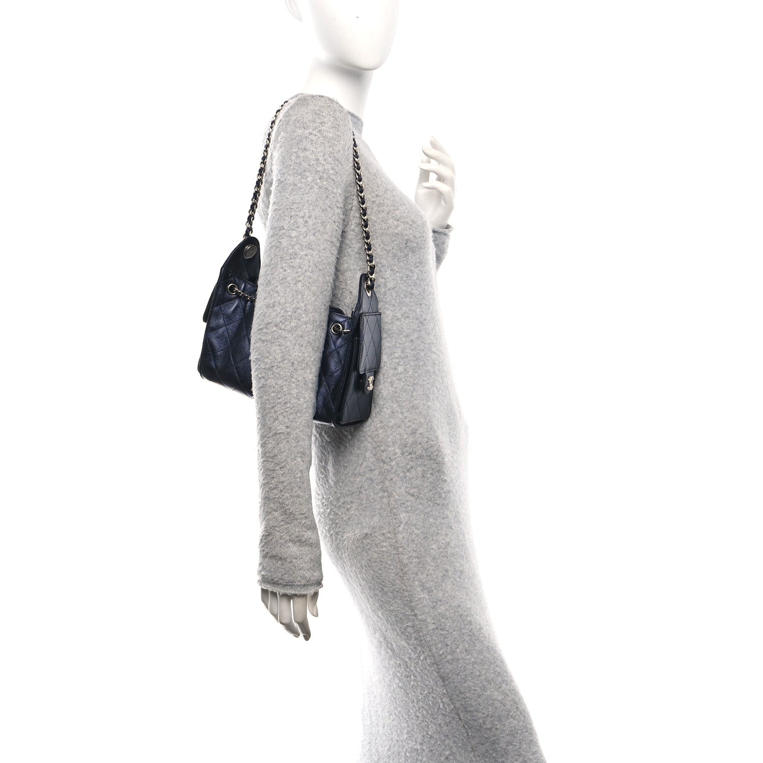 Chanel Metallic Caviar Quilted Mini Chanel 25 Handbag Dark Blue