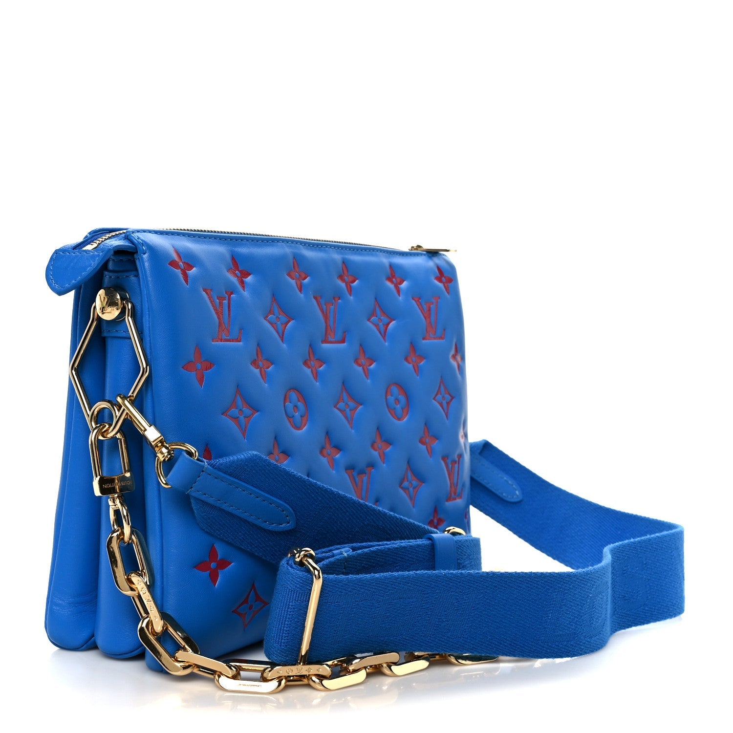 Louis Vuitton Lambskin Embossed Monogram Vuittamins Coussin PM Blue Red