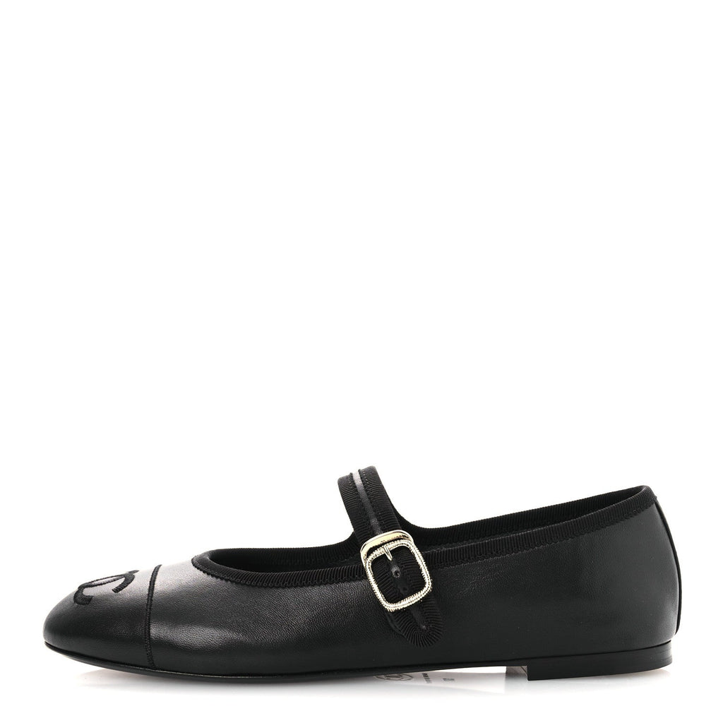 Lambskin Mary Jane Flats 37 Black