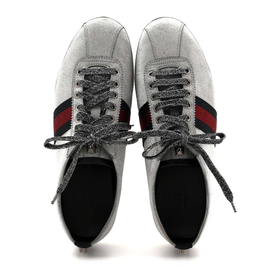 Gucci Glitter Fabric Studded Web Mens Sneakers 9 Silver