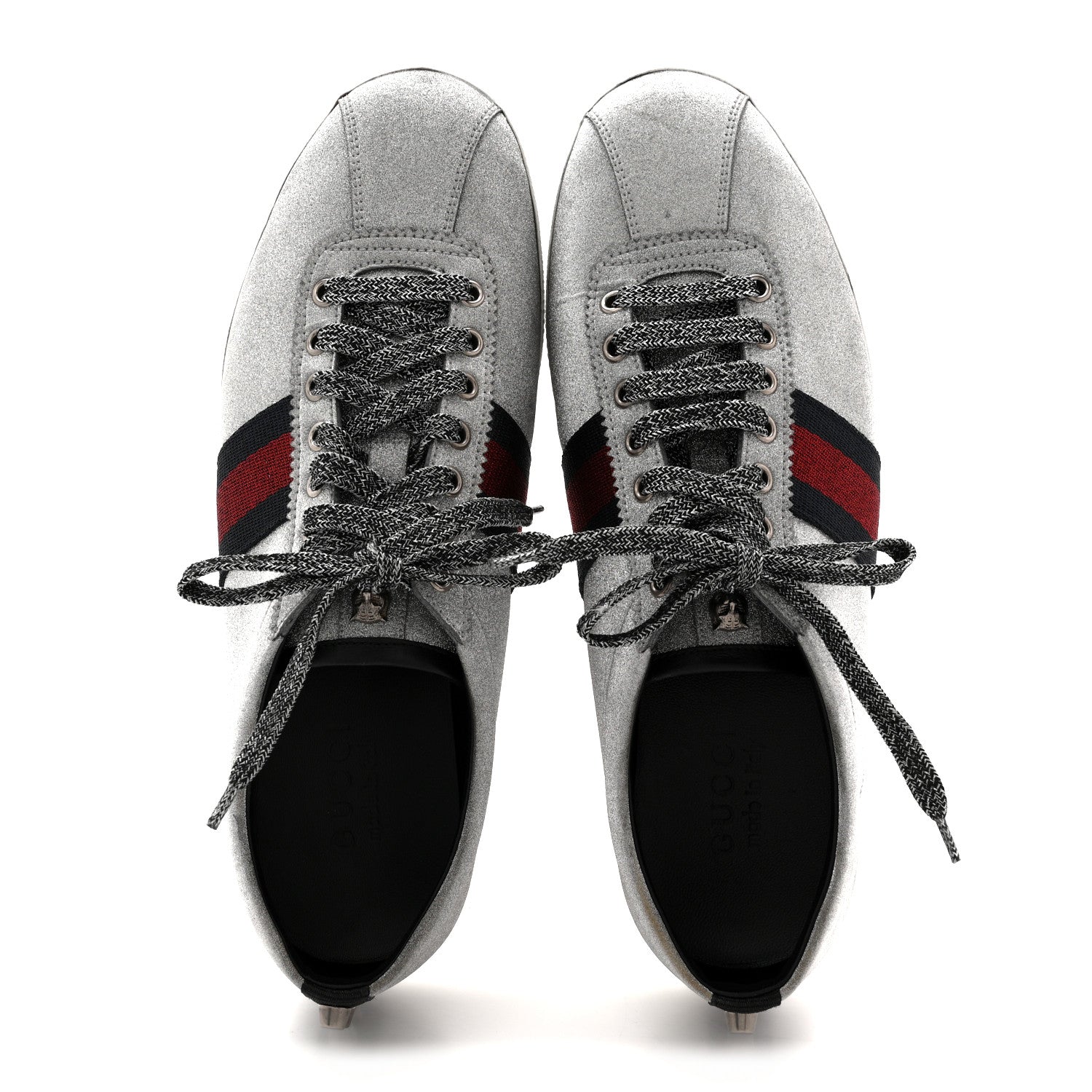 Gucci Glitter Fabric Studded Web Mens Sneakers 9 Silver