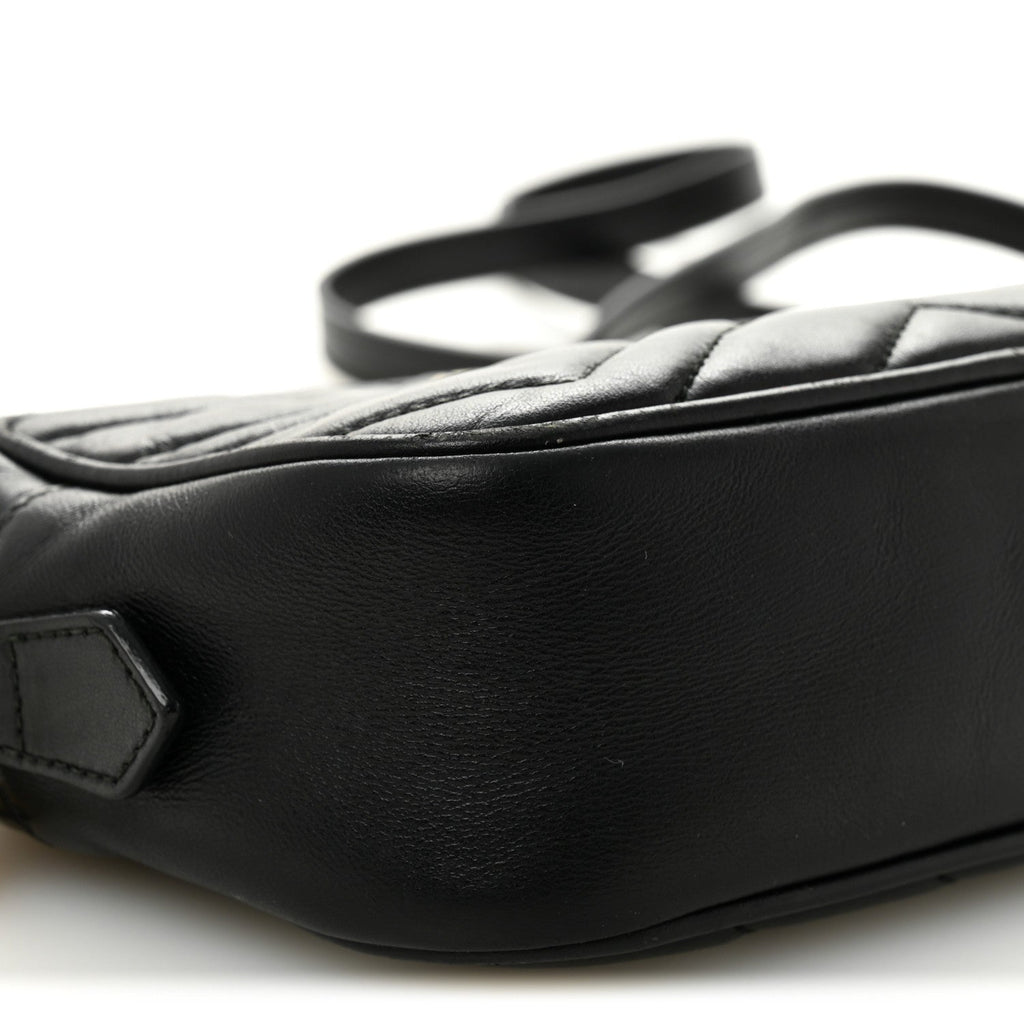 Gucci Calfskin Matelasse Mini GG Marmont Chain Shoulder Bag Black