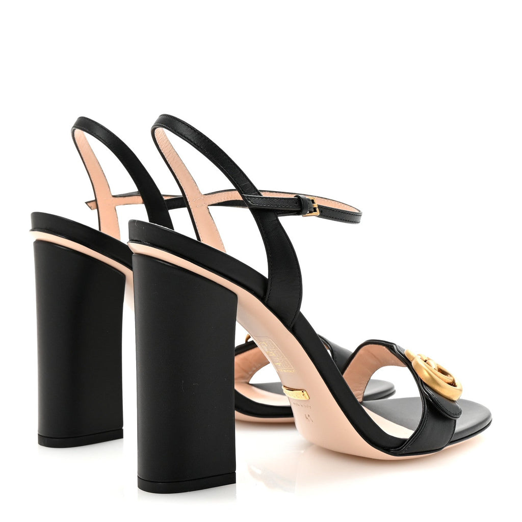 Gucci Lifford Calfskin GG Marmont Ankle Wrap 105mm Sandals 41 Black