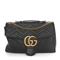 Gucci Calfskin Matelasse Maxi GG Marmont Top Handle Shoulder Bag Black