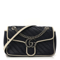 Gucci Vintage Effect Calfskin Matelasse Diagonal Small Torchon GG Marmont Shoulder Bag Blue Agata Mystic White