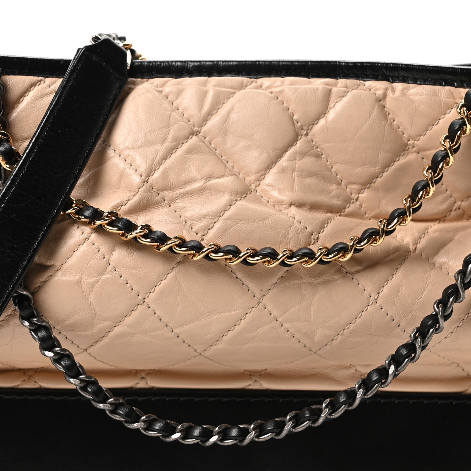 Chanel Aged Calfskin Quilted Medium Gabrielle Hobo Beige Black
