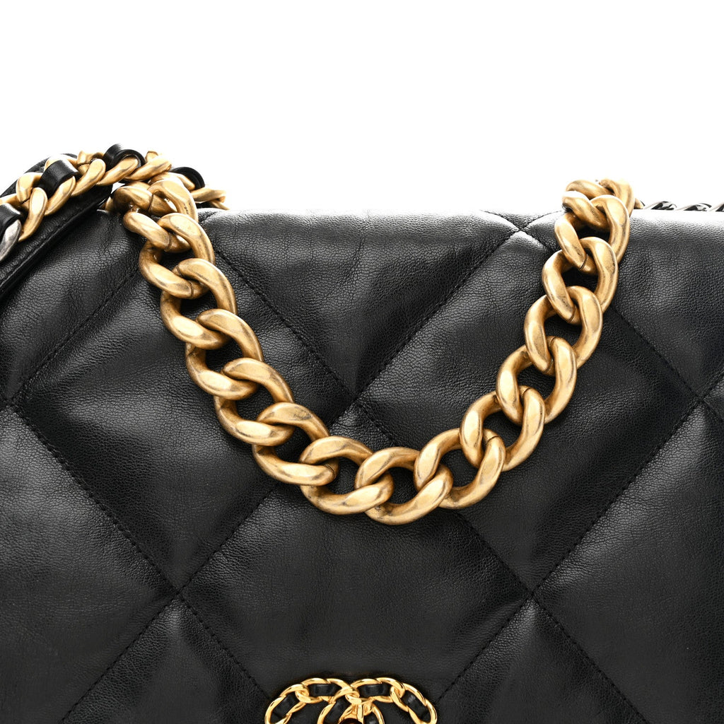 Chanel Goatskin Quilted Maxi Chanel 19 Flap Black