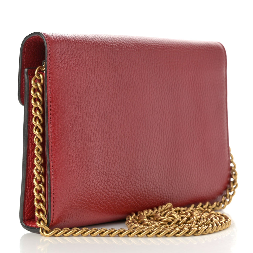 Gucci Calfskin GG Marmont Chain Wallet Vulcanic Red