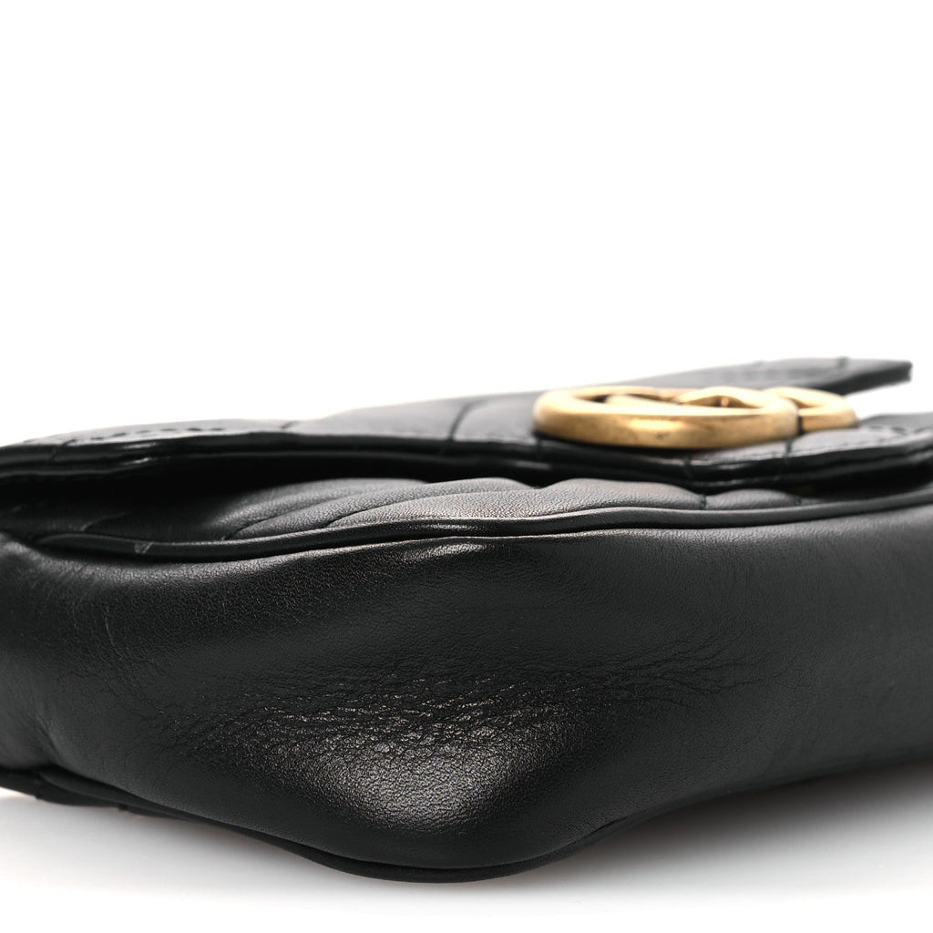 Gucci Calfskin Matelasse Super Mini GG Marmont Shoulder Bag Black