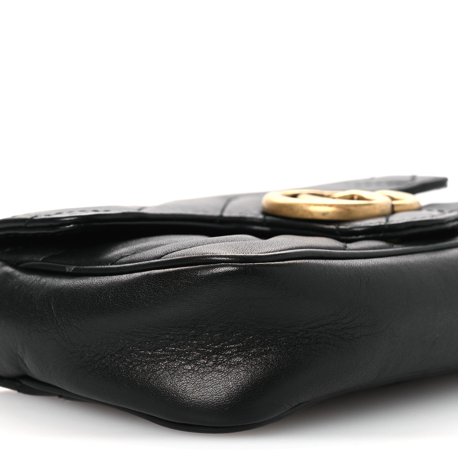 Gucci Calfskin Matelasse Super Mini GG Marmont Shoulder Bag Black