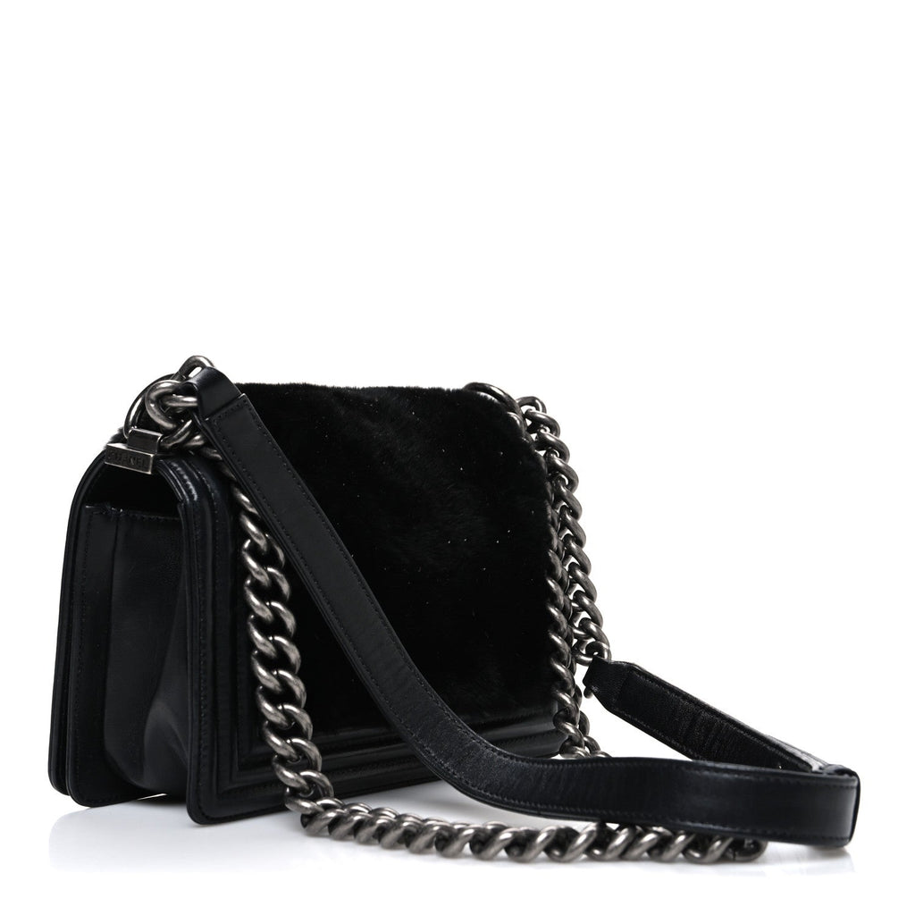 Chanel Orylag Rabbit Fur Calfskin Small Boy Flap Black