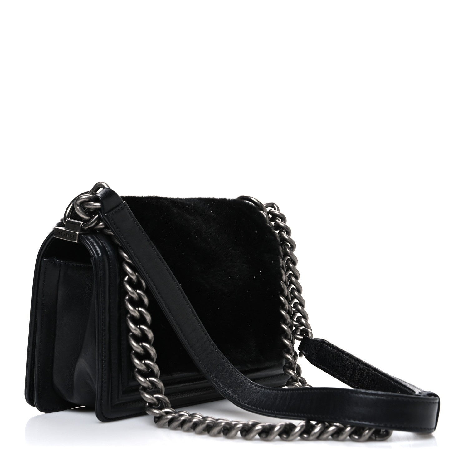 Chanel Orylag Rabbit Fur Calfskin Small Boy Flap Black