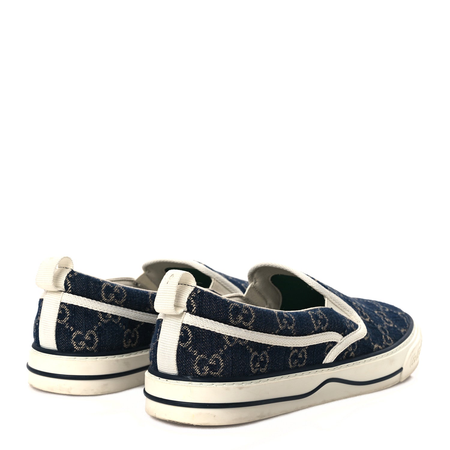 Gucci New Denim GG Monogram Mens 1977 Tennis Slip On Sneakers 8.5 Blue Tea Mystic White
