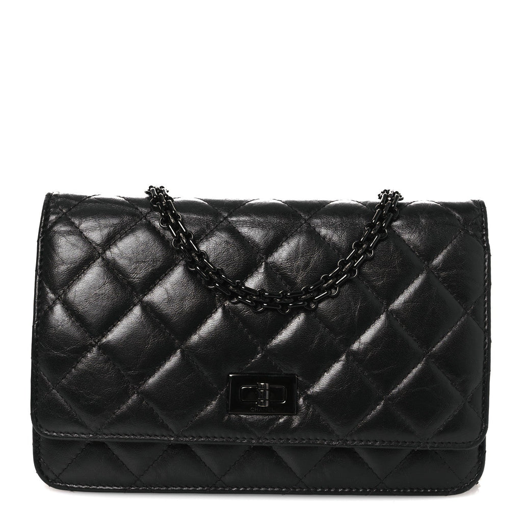 Chanel Aged Calfskin Quilted Reissue Wallet On Chain WOC So Black