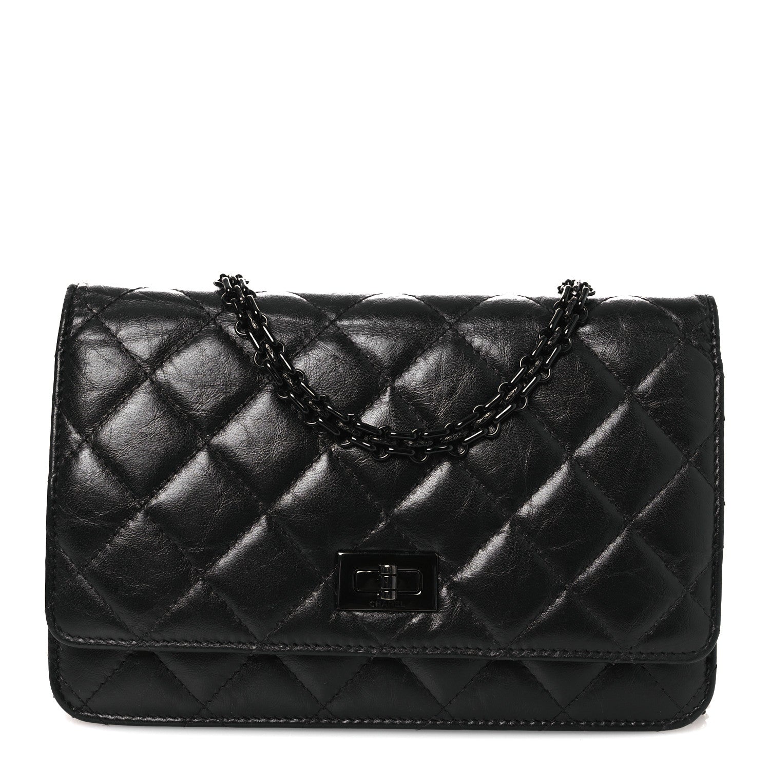 Chanel Aged Calfskin Quilted Reissue Wallet On Chain WOC So Black