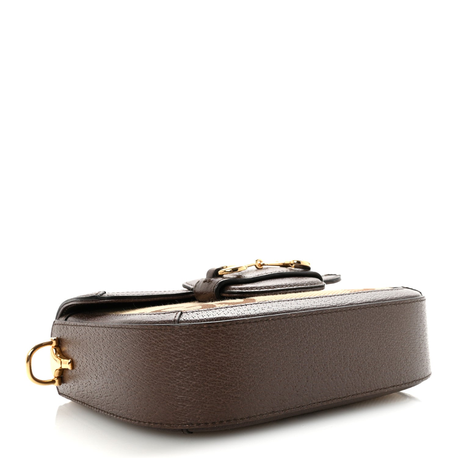 Gucci Monogram Jumbo GG Textured Dollar Calfskin Web Mini Horsebit 1955 Shoulder Bag Camel Ebony New Acero