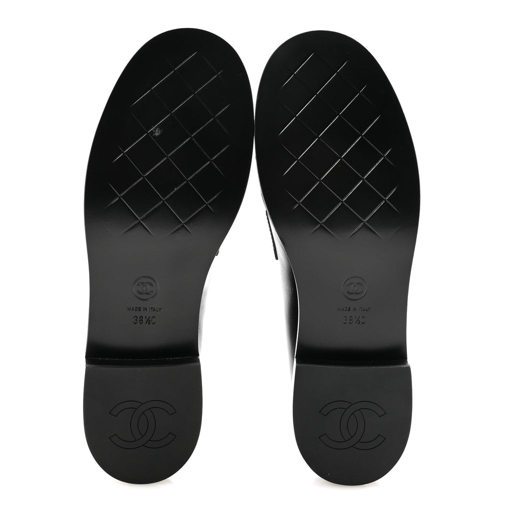Chanel Shiny Calfskin CC Mocassin Loafers 38.5 Black