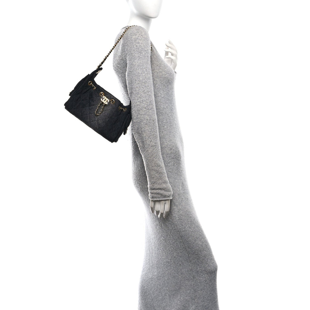 Chanel Washed Denim Quilted Mini Chanel 25 Handbag Black