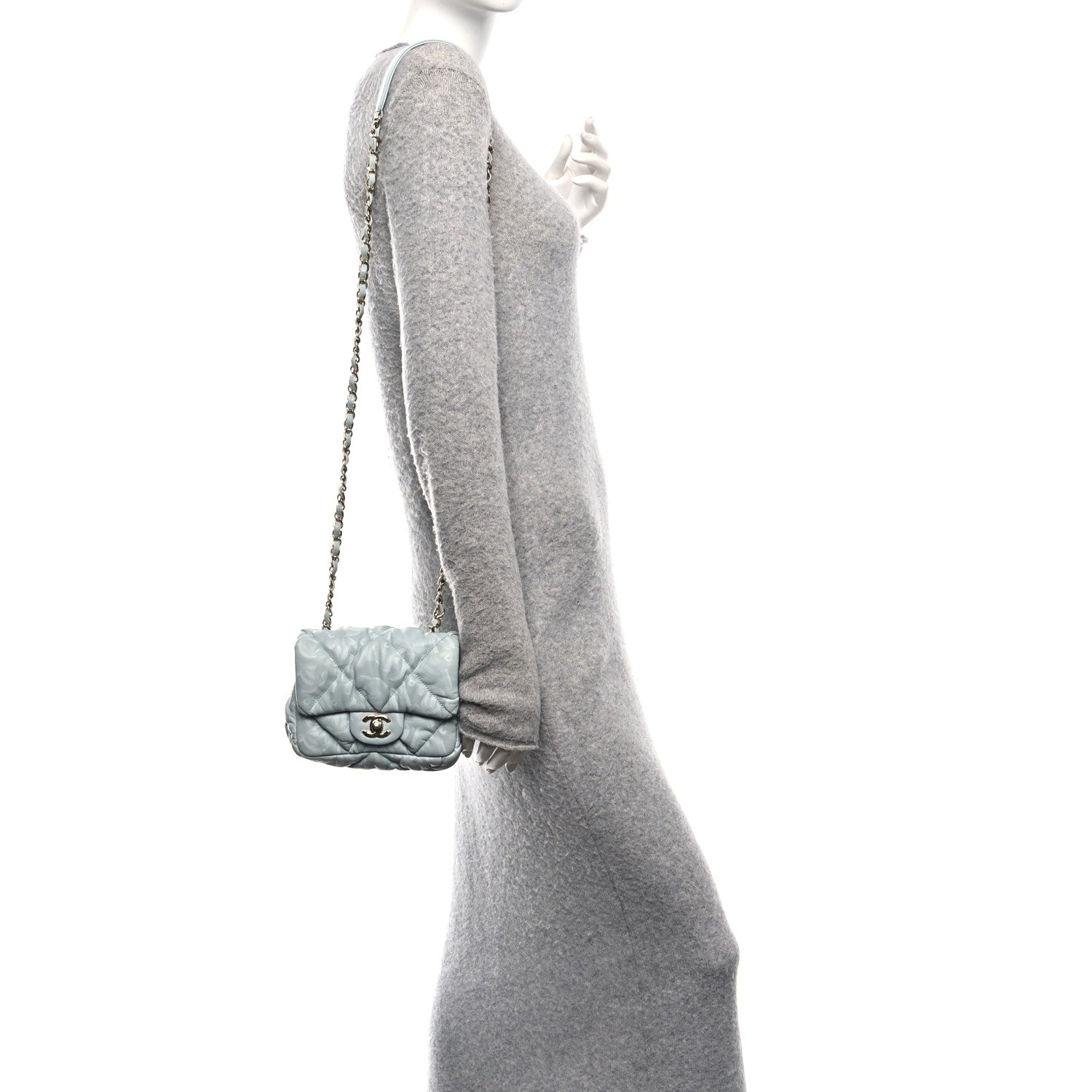 Chanel Lambskin Quilted Printed CC Mini Square Flap Light Blue