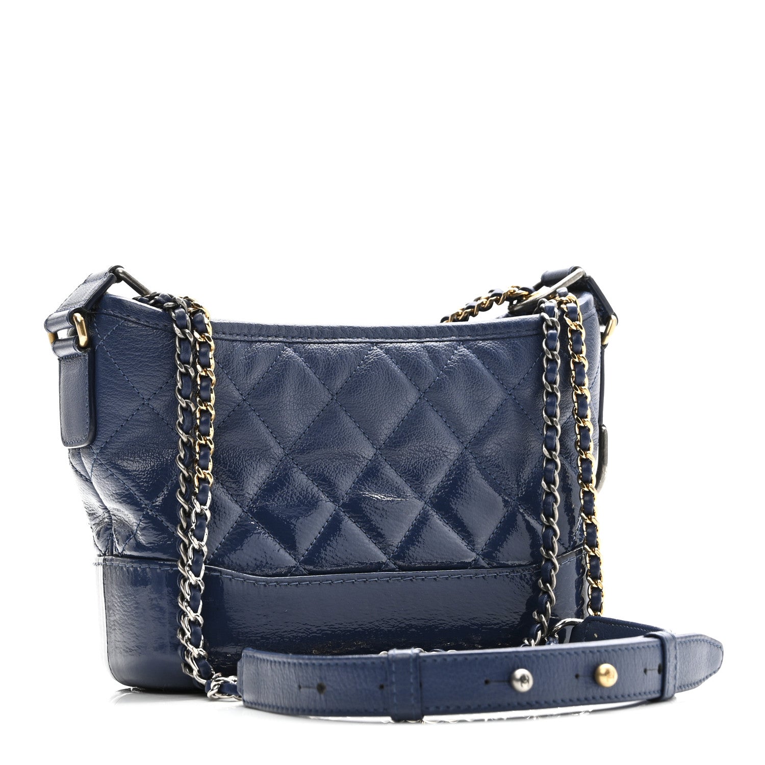 Chanel Patent Goatskin Quilted Small Gabrielle Hobo Blue