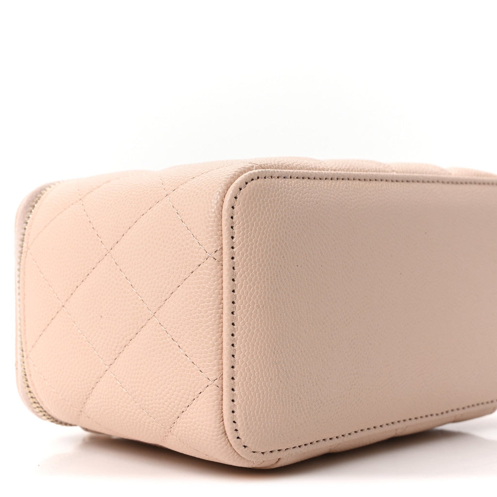 Chanel Caviar Quilted Small Vanity Case With Chain Light Beige