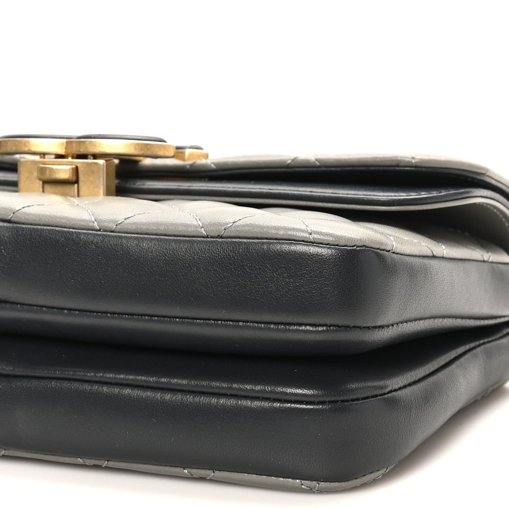 Chanel Lambskin Quilted Small CC Chic Flap Grey Dark Navy
