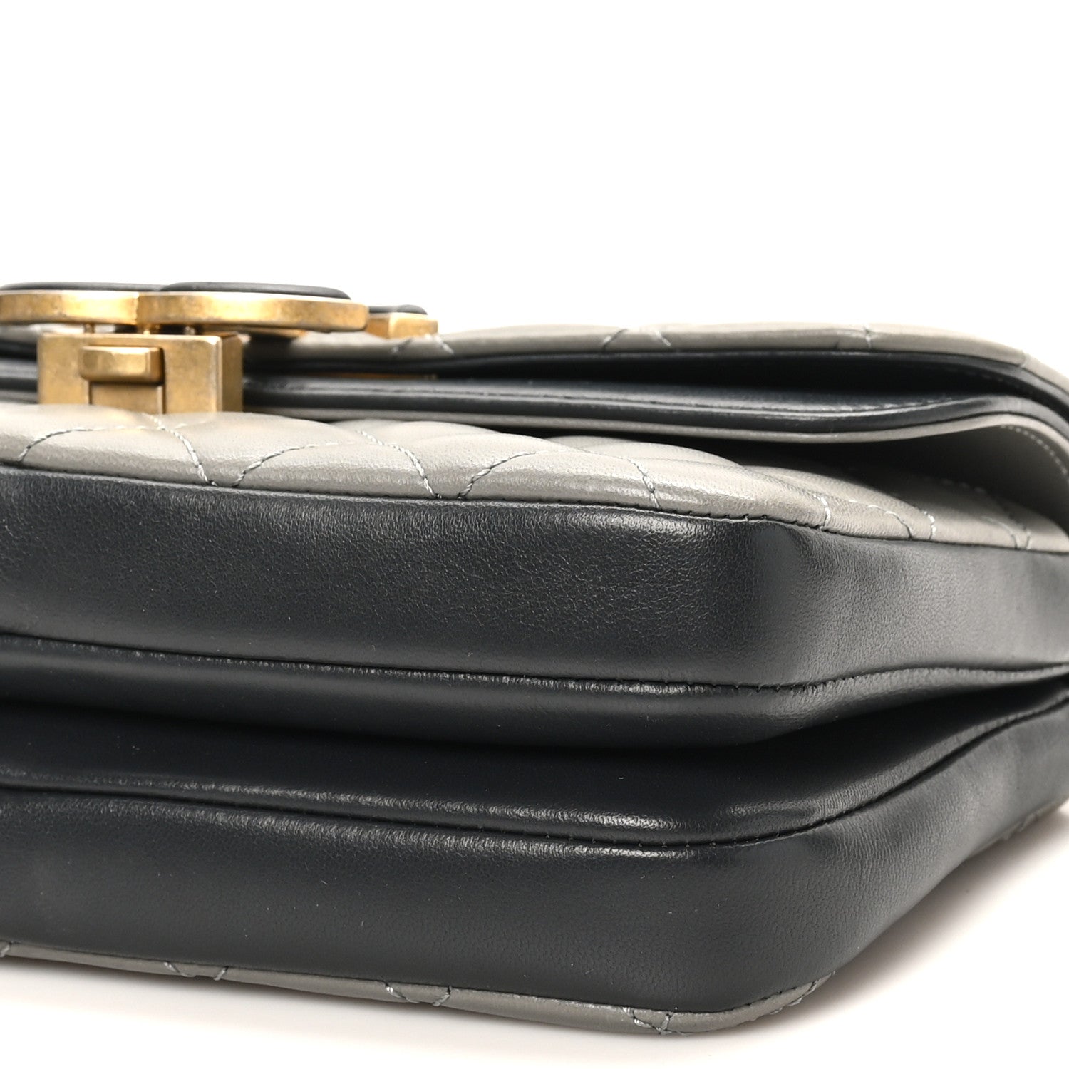 Chanel Lambskin Quilted Small CC Chic Flap Grey Dark Navy