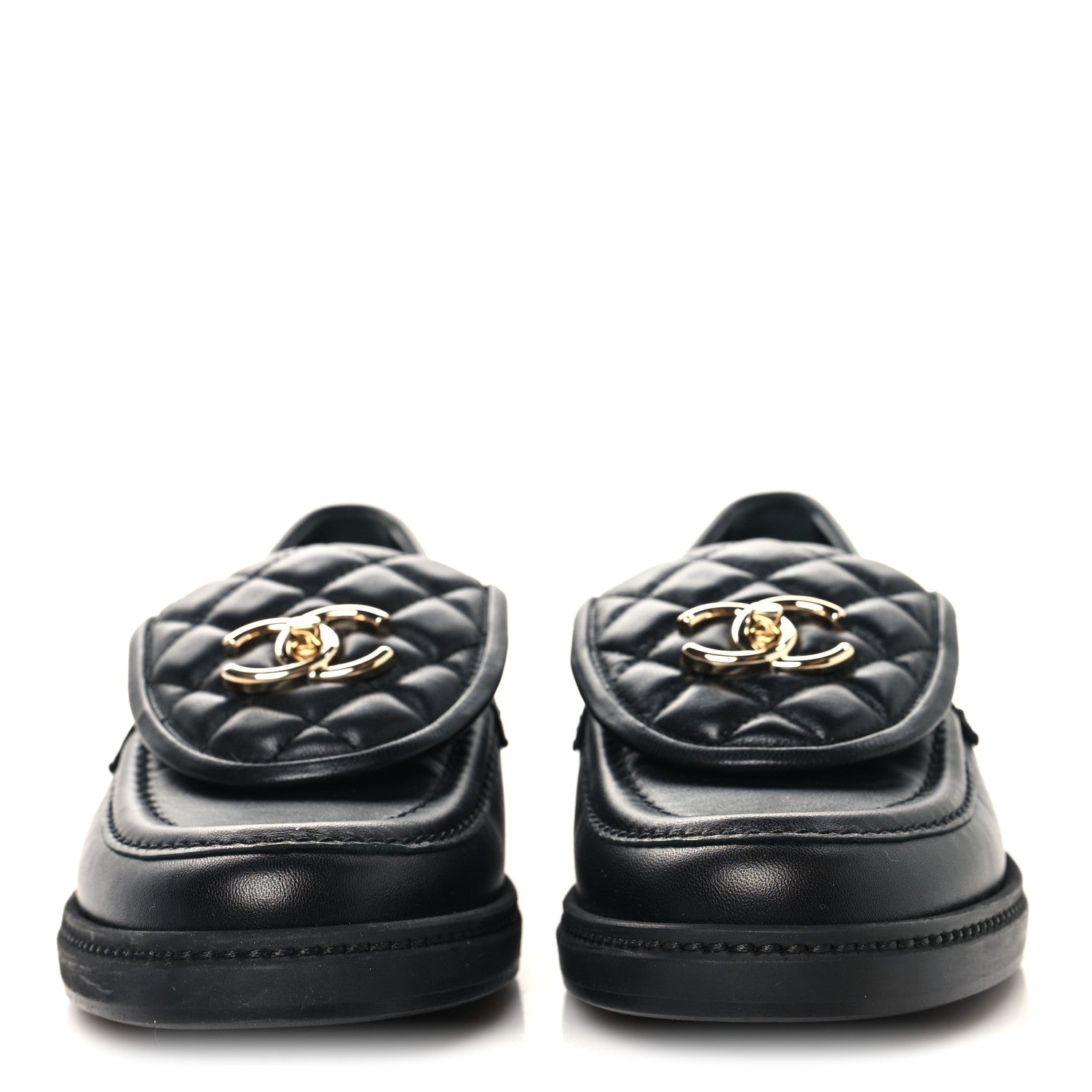 Lambskin Quilted CC Turnlock Loafers 38 Black