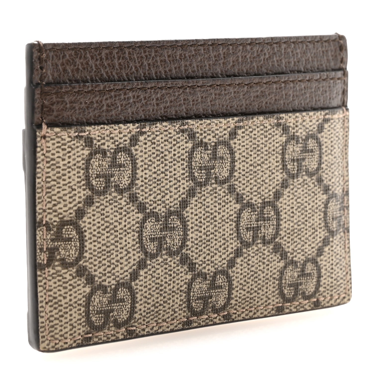 Gucci GG Supreme Monogram Textured Dollar Calfskin Ophidia Card Holder Beige Ebony New Acero