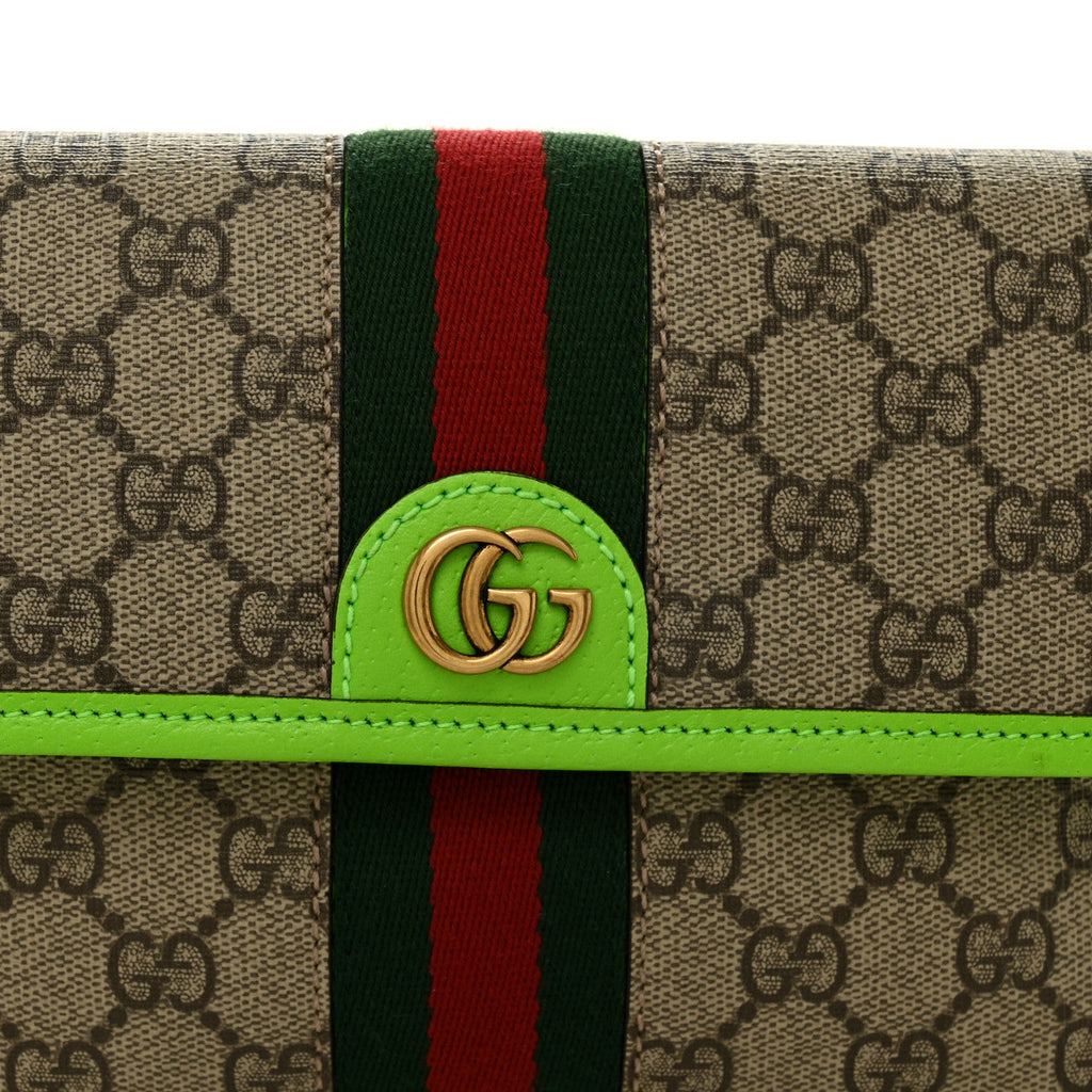 Gucci GG Supreme Monogram Web Small Ophidia Belt Bag Beige Ebony Electric Green