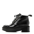 Chanel Shiny Calfskin Pearl Lace Up Combat Short Boots 38 Black
