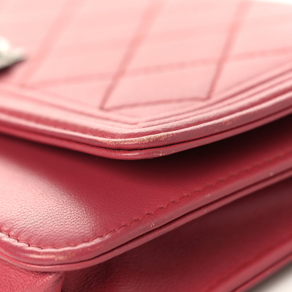 Chanel Calfskin Quilted Boy Wallet On Chain WOC Pink