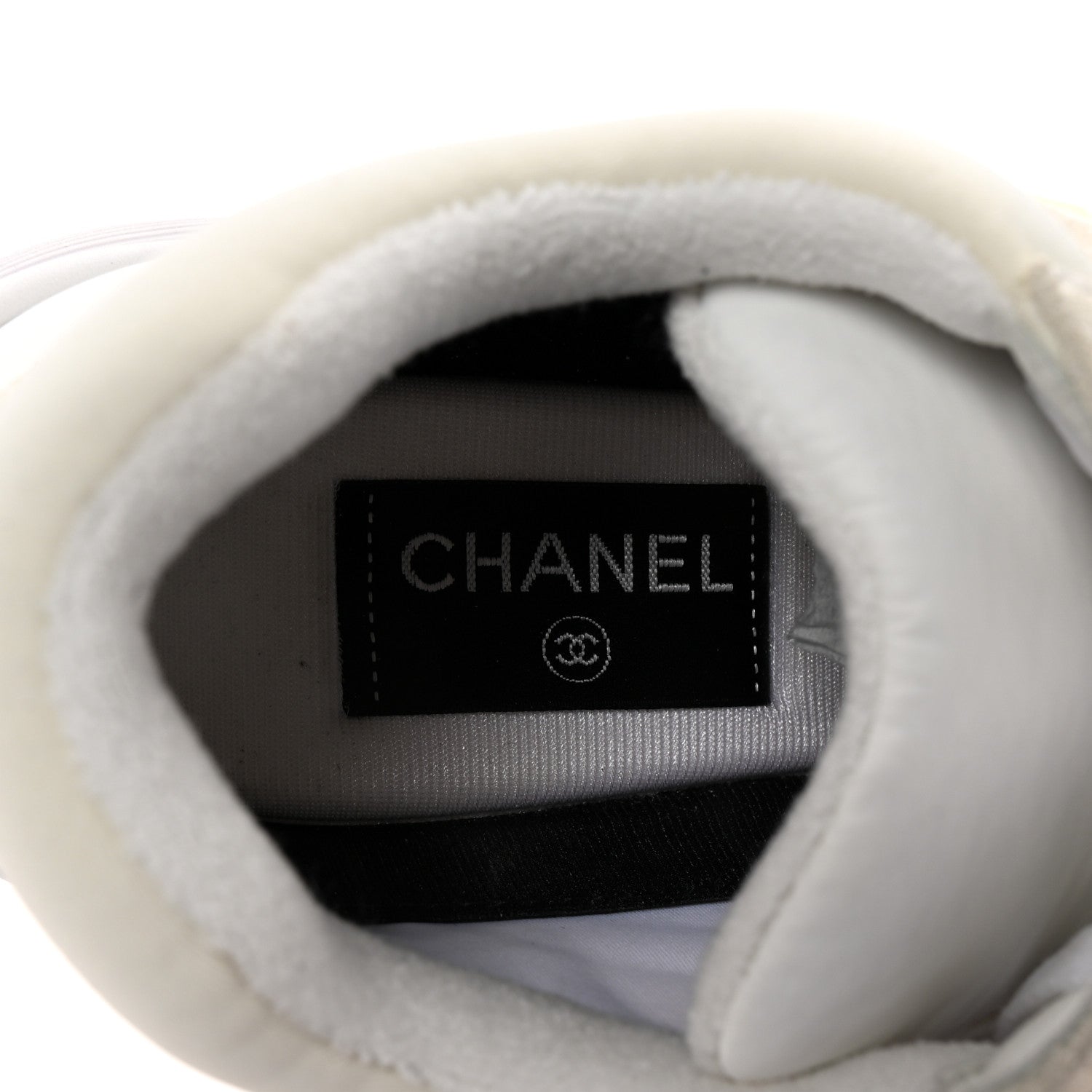 Chanel Suede Calfskin Fabric CC Sneakers 38 White