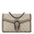 Gucci GG Supreme Monogram Textured Dollar Calfskin Mini Dionysus Chain Wallet Beige Mystic White Oatmeal