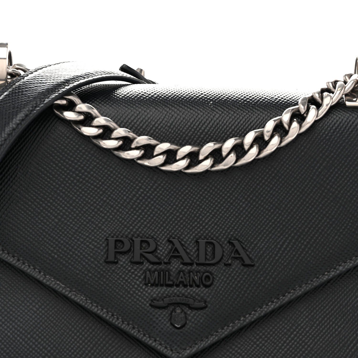 Prada Saffiano Cuir Calfskin Monochrome Envelope Flap Chain Shoulder Bag Black