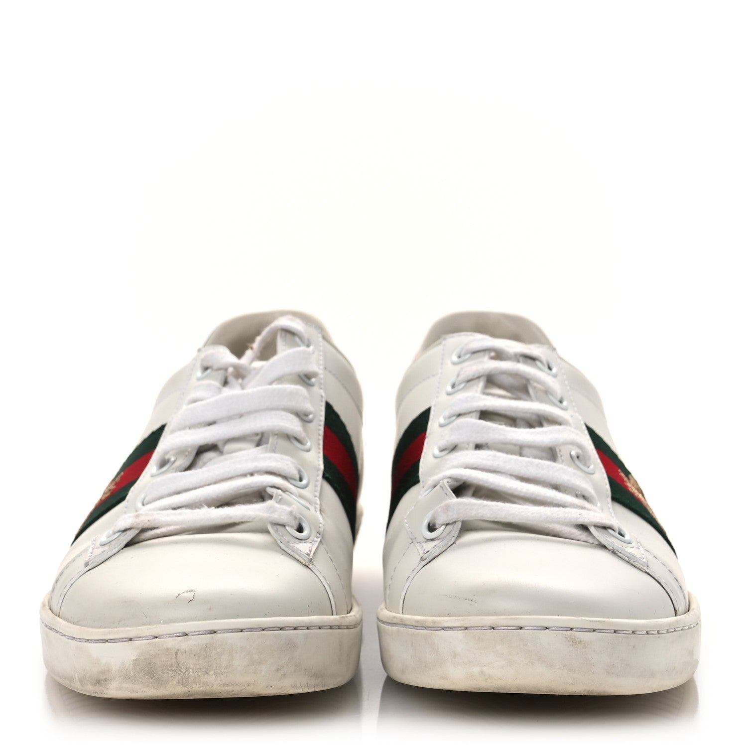 Gucci Calfskin Ayers Bee Embroidered Womens Ace Sneakers 38 White Green