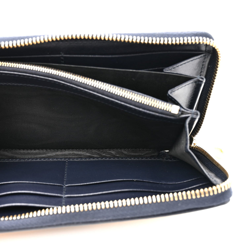 Gucci Canvas Azalea Calfskin Horsebit 1955 Zip Around Wallet Beige Blue