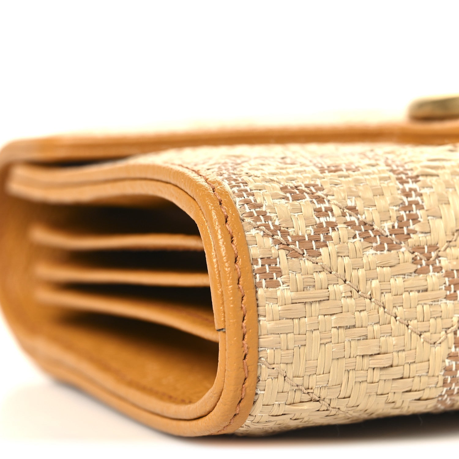 Gucci Raffia GG Monogram Matelasse GG Marmont Chain Wallet Natural Beige Off White Sun Oil