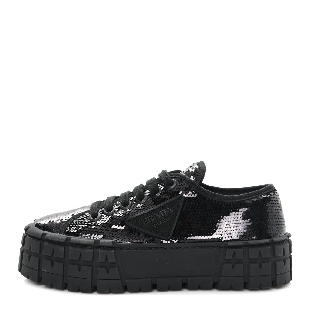 Prada Paillettes Triangle Logo Double Wheel 50mm Sneakers 37 Black